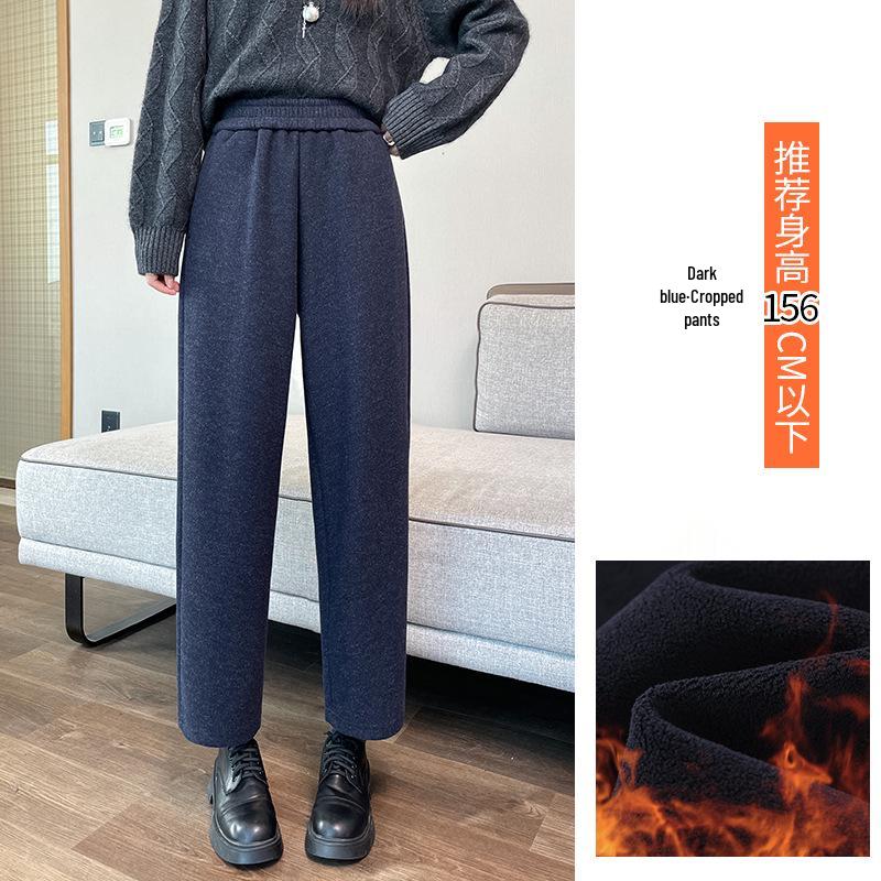 Women's Small Harem Pants - Autumn/Winter, 8/9 Length, Plus Velvet Thick Wool, Elastic Waist Casual Sweatpants