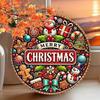 Vintage Round Iron Wall Art Snowmen Poinsettia Rustic Indoor Christmas Decor