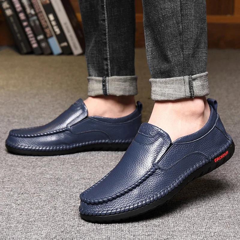 Genuine Leather Men's Leather Shoes, Casual Black Soft Sole, Comfortable Men's Shoe Cover, Men's Lefu Shoes, Driving Shoes38-44