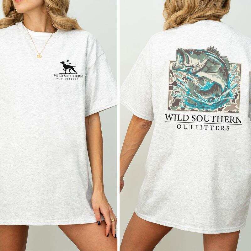 Unisex fishing bass pattern T-shirt, unisex fishing camouflage T-shirt XL