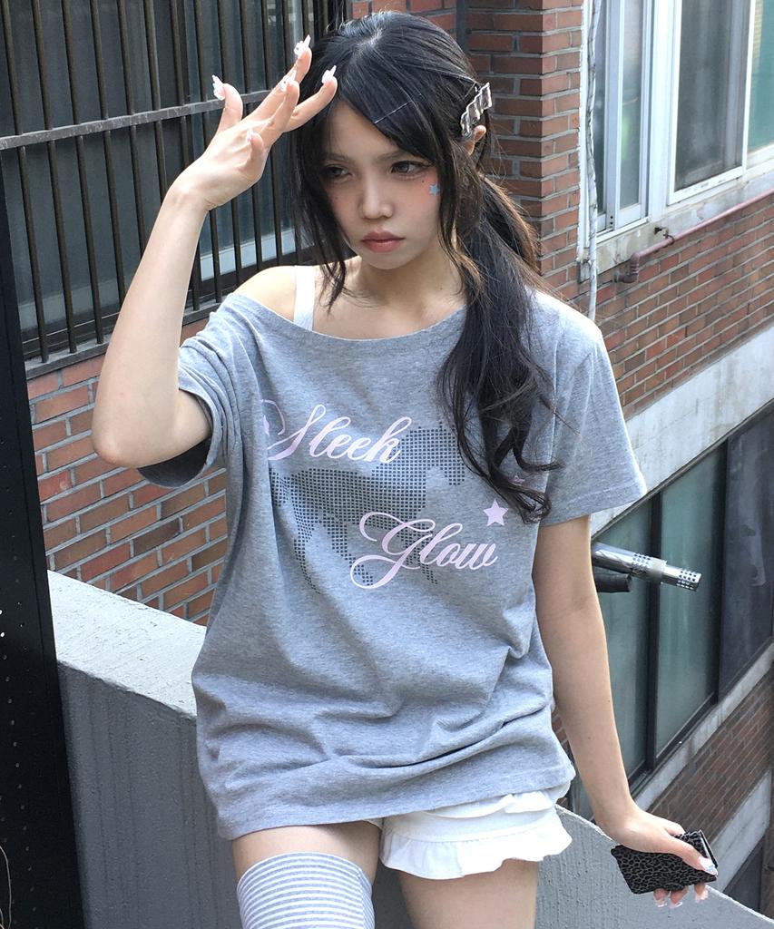 Seulliggeullou Horse One-Shoulder T-Shirt [Gray]