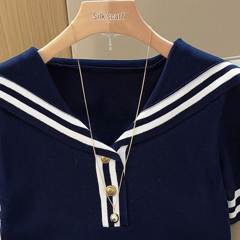 Cypress House Women's Striped Sailor Collar Slim-Fit Short Sleeve T-Shirt