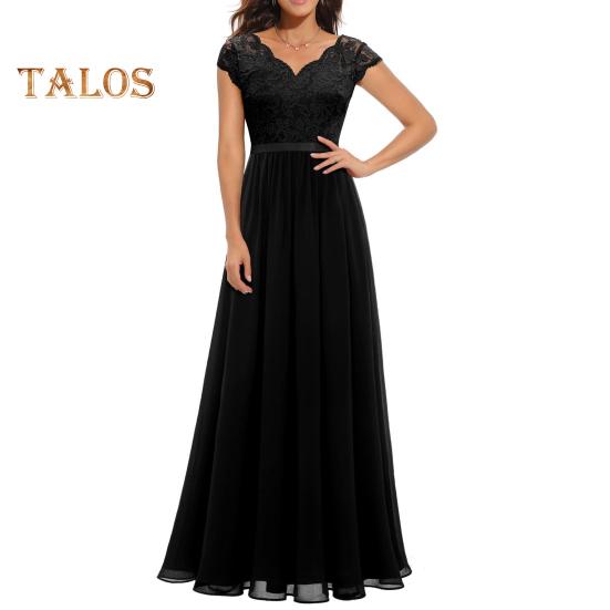 

Женское кружевное вечернее платье с V-образным вырезом, длинное шифоновое платье А-силуэта для подружки невесты, платье макси для матери невесты, свадебного гостя для выпускного вечера XL чёрный