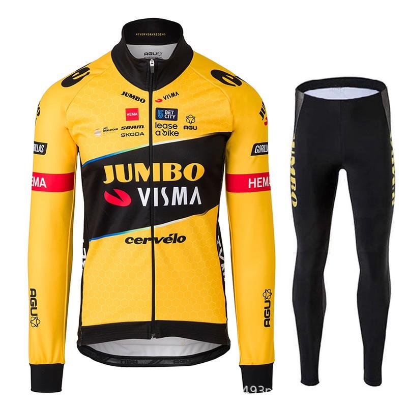 Mens Long Sleeve Cycling Jersey Bib Shorts Set Breathable Quick Dry Road Bike Apparel