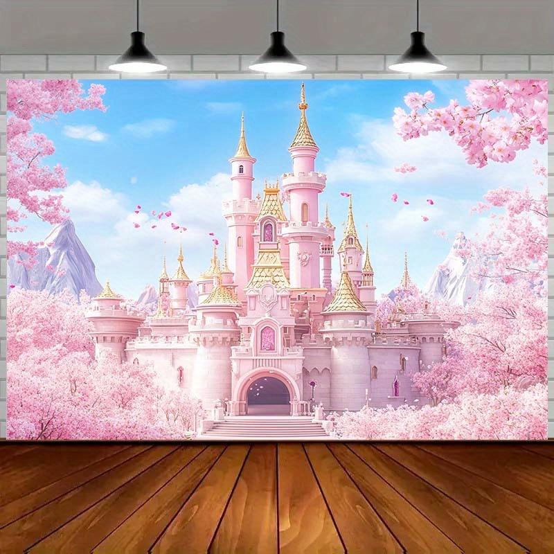 1 princess castle themed backdrop cloth featuring cherry blossom and mountain patterns is perfect for parties