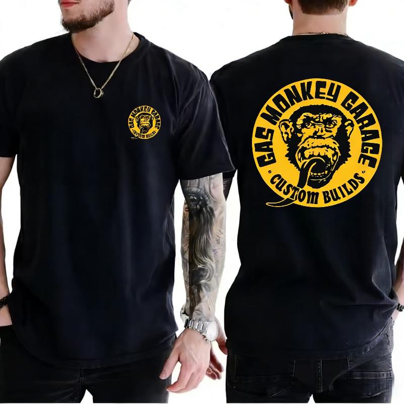Amazing Tees Men T Shirt Casual Oversized Gas Monkeys Garage Hot Rods Circle Logo Limited Doublesided Tshirt Male Tshirts