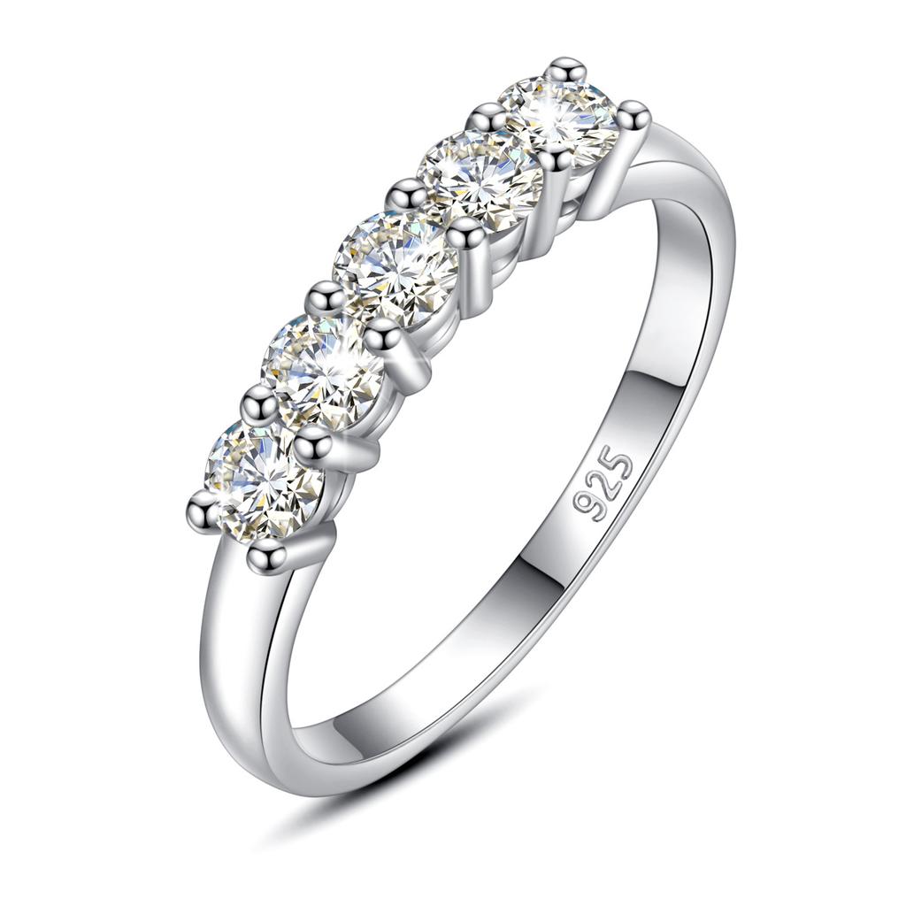 5pcs Stones Moissanite Diamond Ring for Woman Silver 925 100% Rose Gold Plated Fine Jewelry with Certified Engagement Gifts