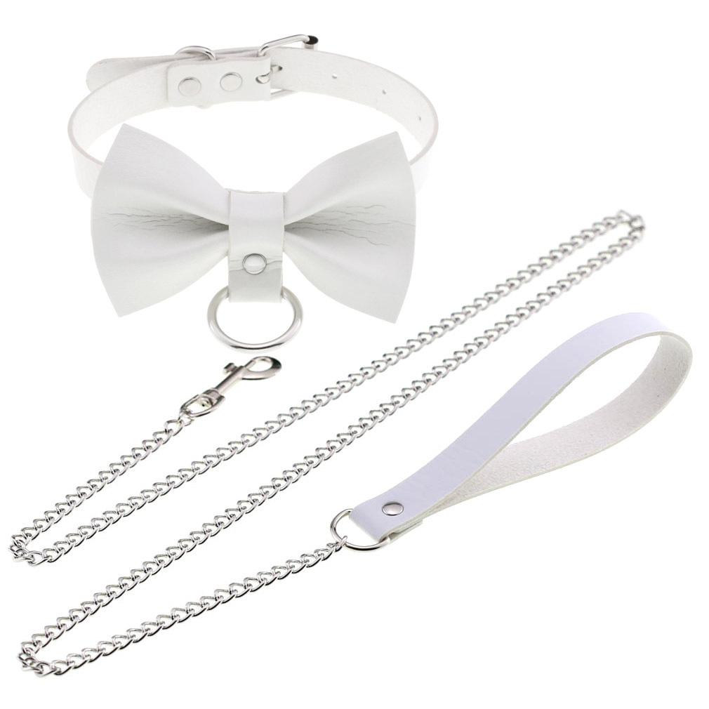 DIEZI Harajuku Bílý PU Kožený Kroužkový Choker Náhrdelník Pro Ženy Muže Vintage Gotický Hip Hope Nastavitelný Límcový Náhrdelník Šperky