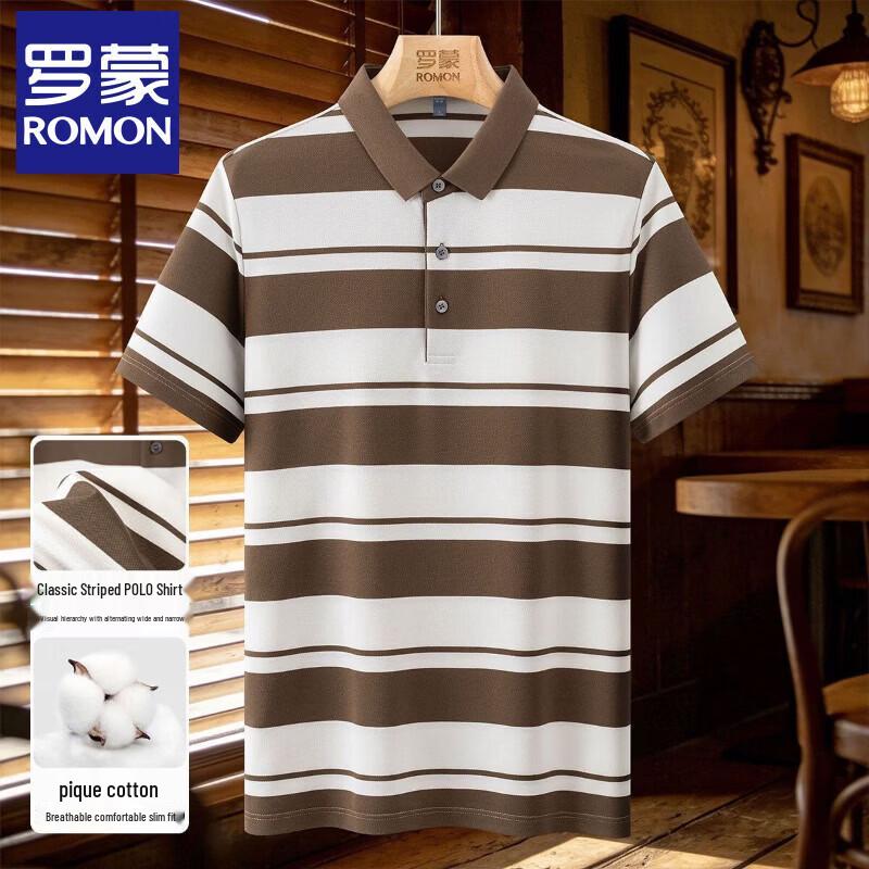 Romon Men s Ice Silk Cotton Business Casual Polo T-shirt 3XL