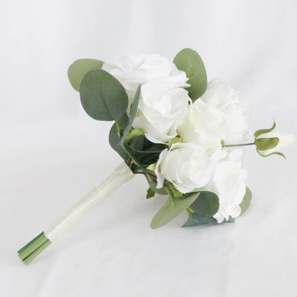 Kunstige blomster brudebukett til bruden, rustikke bryllupsbuketter til bruden Silke runde kunstige bryllupsblomster buketter