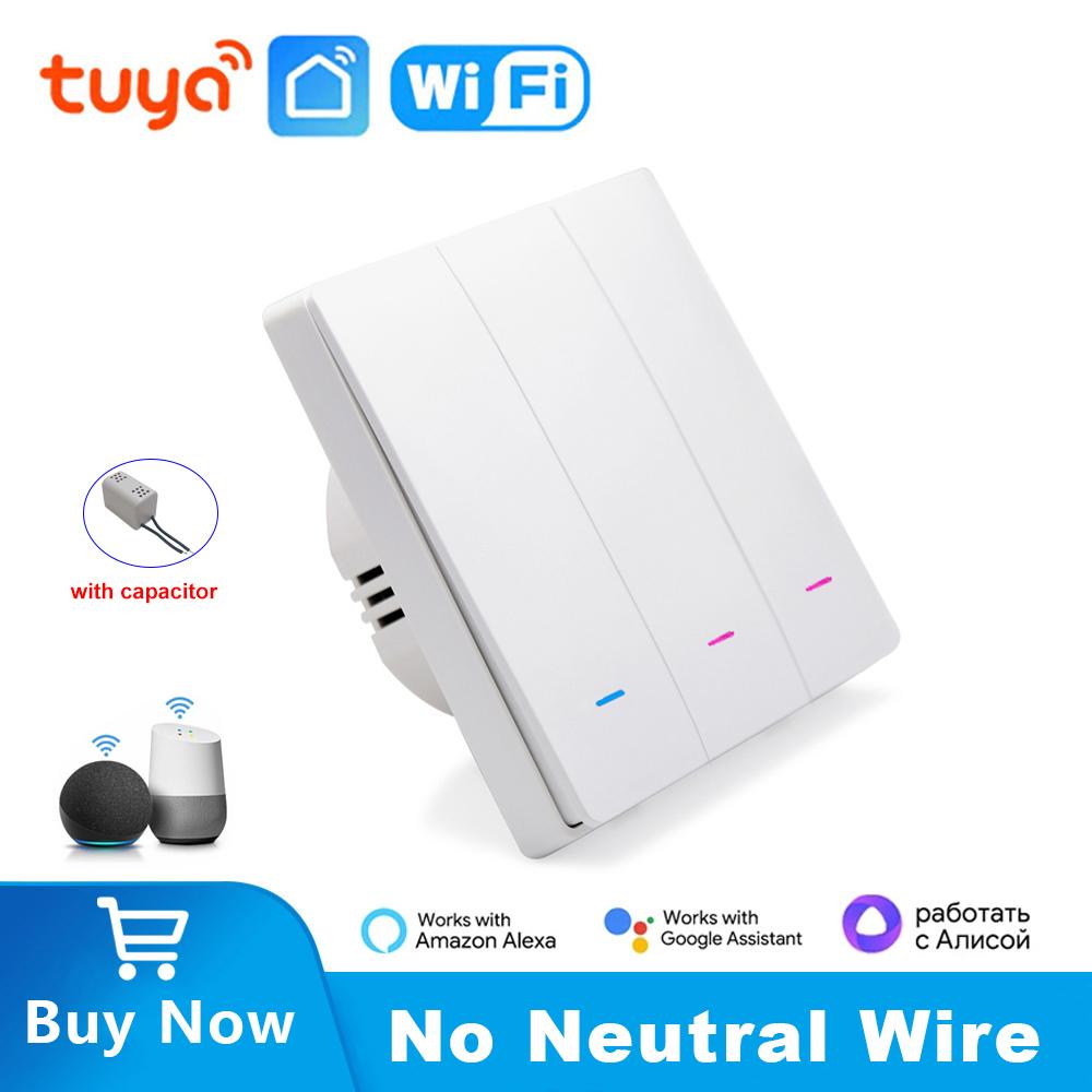 Tuya EU UK Smarter WiFi Lichtschalter Druckknopf 1/2/3-fach Licht Wandschalter Kein Neutralleiter Smart Life Alexa Google Home Alice