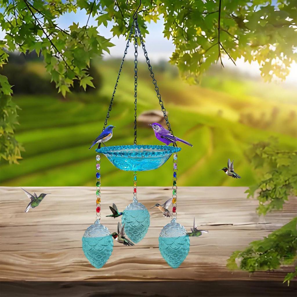 Bird Bath With 3 Pots Glass Water Bowl Backyard Hummingbird Feeders Bath For Yard Pathway Patio Lawn Balcony Porch Deck Outdoor