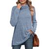 Women's High Collar Split Hem Solid Color Casual Stripe T-Shirt - Autumn/Winter 2023 Collection