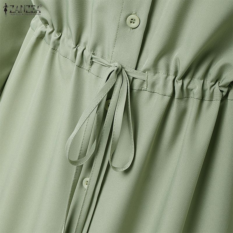 ZANZEA Women Casual Turn Down Collar Long Sleeve Loose Long Shirt Dress