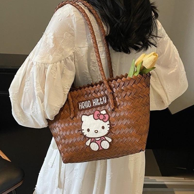 Woven basket bag Cartoon large capacity rattan bag Fashion versatile handbag Small square bag