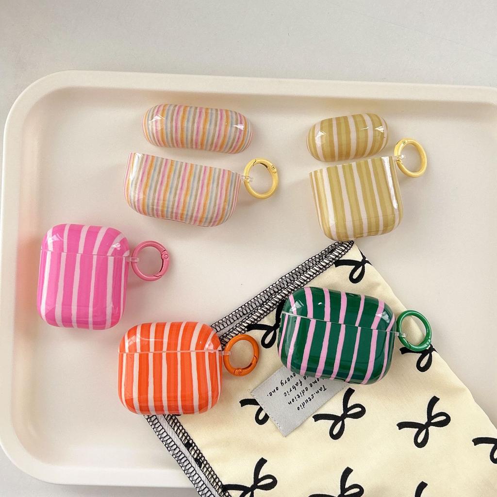 Niche Personality Creative Color Block Striped Earphone Case Protective Cover Compatible with AirPods 3rd Gen Pro 2nd Gen Full Cover Case