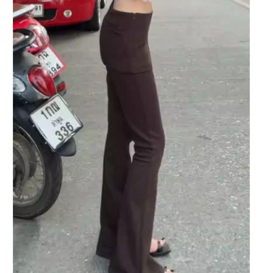 Retro American Two-Piece Slit Flare Skirt Pants - Women's Slimming Elastic Long Pants (Spring 2025)