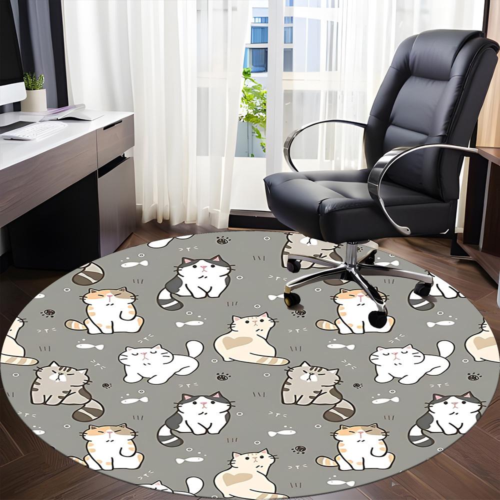 1pc Cats Fish Office Round Area Rug, Under Office Chairs Bedroom Living Room Home Decor, Room Deco