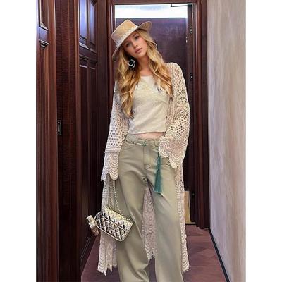 DIMANAF 2024 Nuovo Cardigan Donna Lavorato a Maglia Pizzo Gilet Lungo Traforato Stile Estivo Top Basici Magliette Abbigliamento Largo