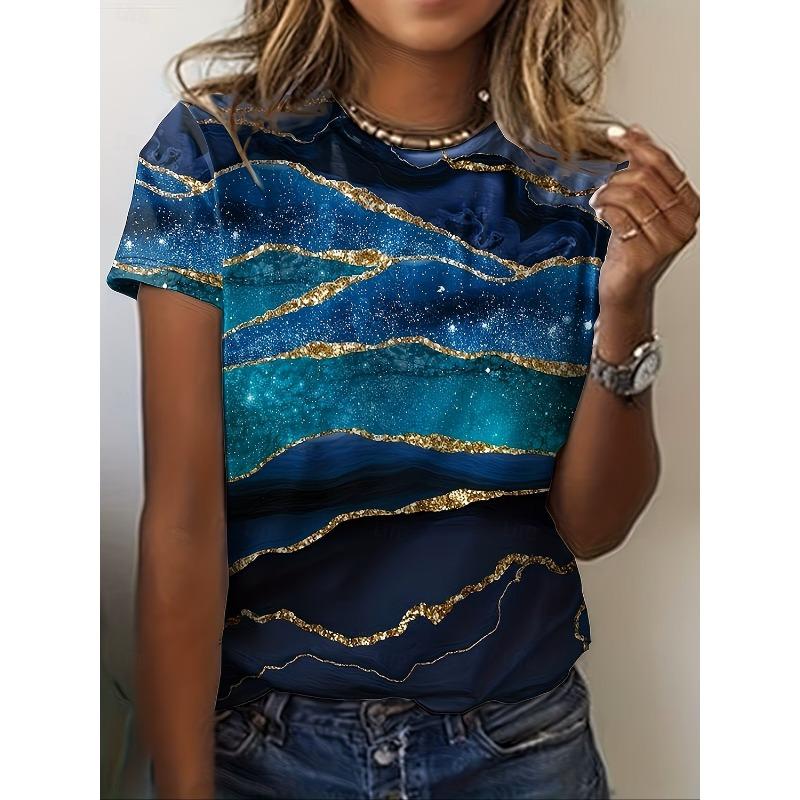 Women s T Shirt Print Ocean Vintage Stylish Casual Short Sleeve Crew Neck Round Neck Regular Tops S