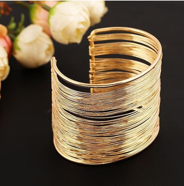 Fashion Gilded Hollow Woman Open Wire Metal Bracelet Punk Bracelet Fashion Gold Cufflinks Bracelets Jewelry