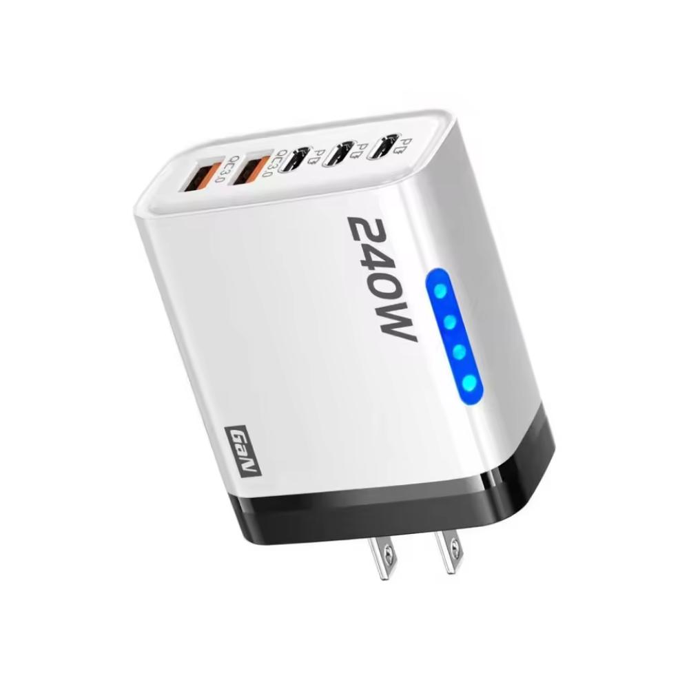 5 Ports Phone Charger Adapter With Light USB C Charger 240W Charger Plug for iPhone/Xiaomi/Samsung