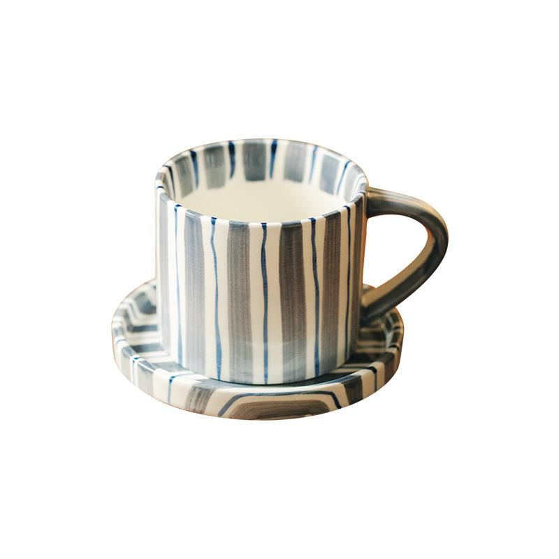 Hand Painted Japanese Household Ceramic Mug Retro Striped Medieval Coffee Cup Breakfast Cup Afternoon Tea Cup Couple Cup