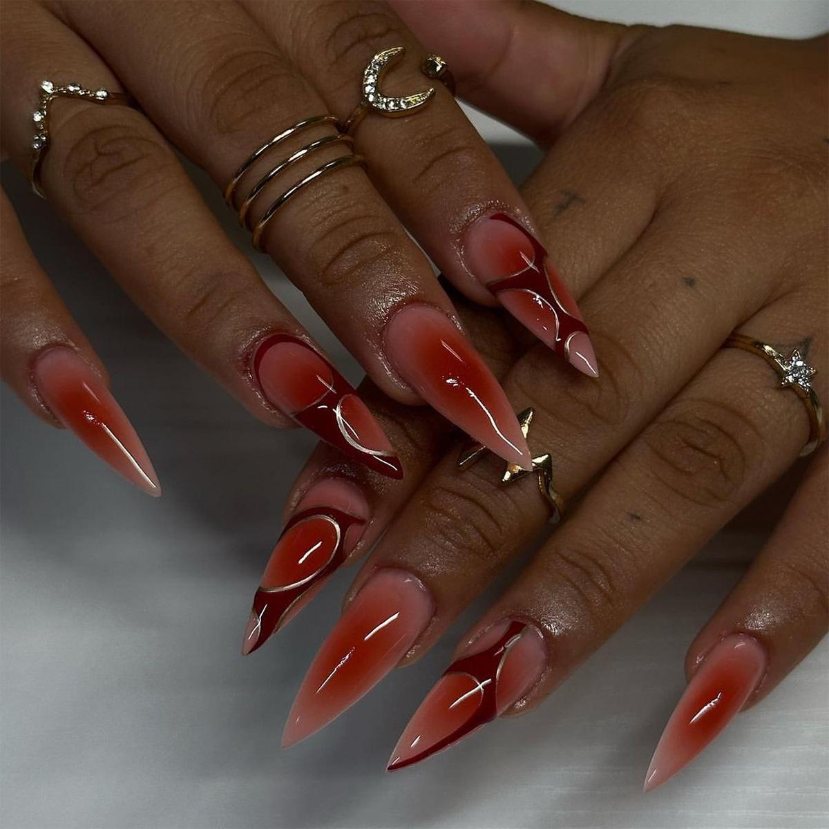 

Europe and the United States new wear nail blush nail art fake nail irregular stripe wear nail piece finished product
