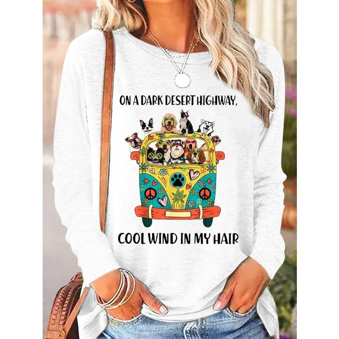 Round Neck 3D Printed Animal Pattern Top Fashionable Casual Long Sleeved Women's T-shirts