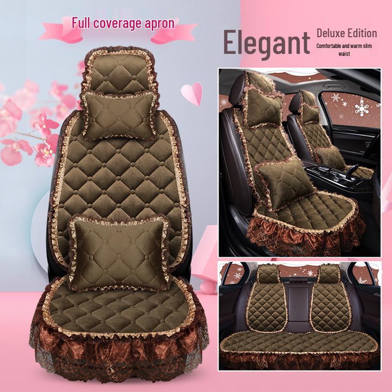 Uniwersalna antypoślizgowa pluszowa poduszka na fotel samochodowy z koronkowym wykończeniem na jesień i zimę