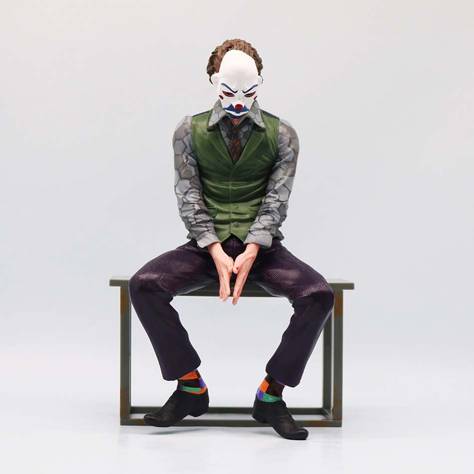 New Joker Heath Ledger Anime Figures Sitting Green Suit Handheld Joker Mask Car Decoration Model Kids Toys Children Xmas Gifts