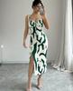 Women's Clothing European, American Spring and Summer New Fashion Printing Slim-fitting Suspender Split Dress Waist