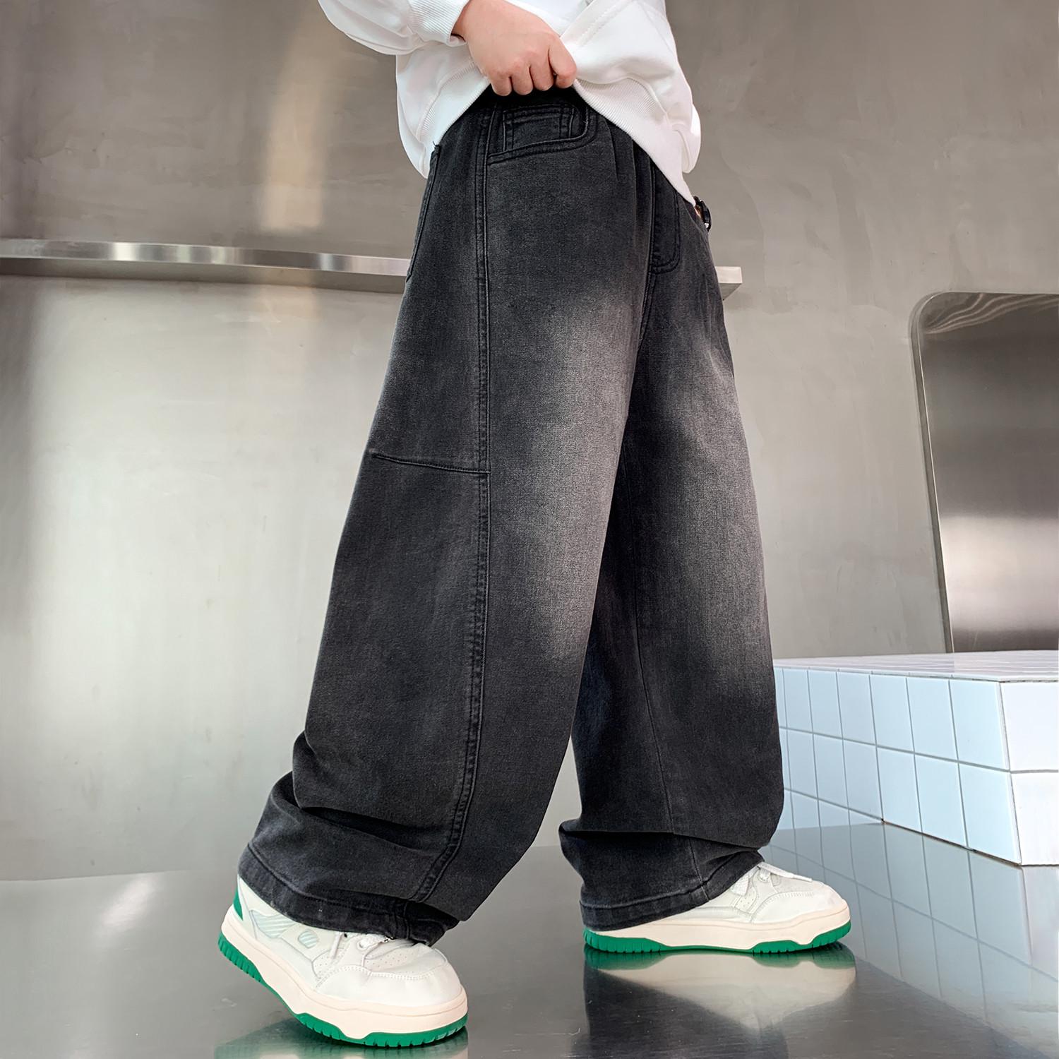 

Джинсы в уличном стиле для мальчиков: 2025 Новые весенне-осенние брюки прямого кроя для детей 170 cm чёрный