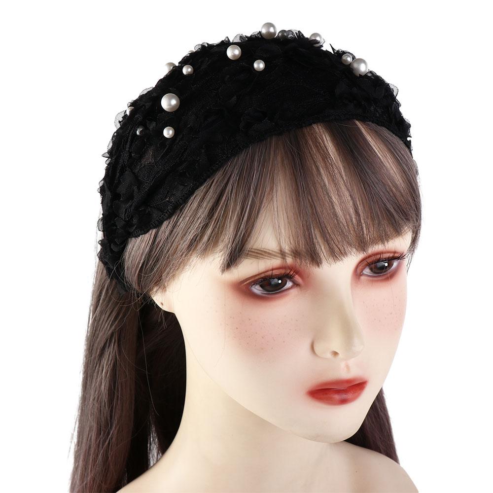 Trendy For Girls Wide Side Pearl Non Slip Women Hairbands Lace Headband Korean Head Wrap Flower