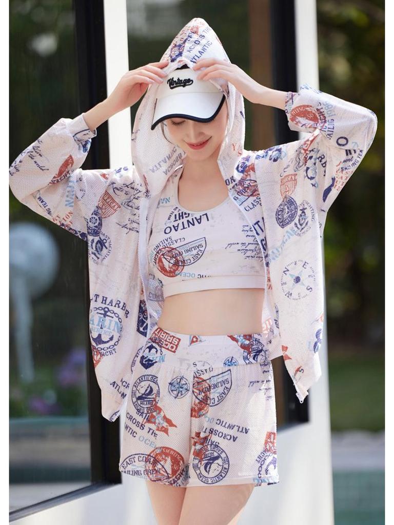Korean Style Women's Three-Piece Swimsuit Set with Slimming Cover-Up: Sun Protection & Conservative Holiday Swimwear