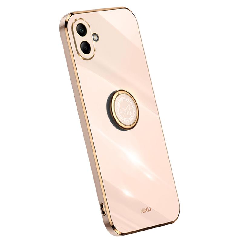 

XINLI For Samsung Galaxy A06 4G Case Ring Kickstand Electroplating TPU Phone Cover Pink