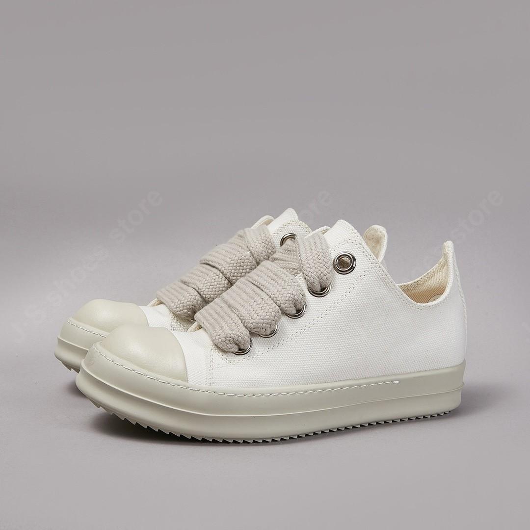 

R-o White Canvas Low Top Sneakers Casual Shoes Quality Men Shoe Luxury Design Jumbo Laces Versatile Women Flat Sneaker 34