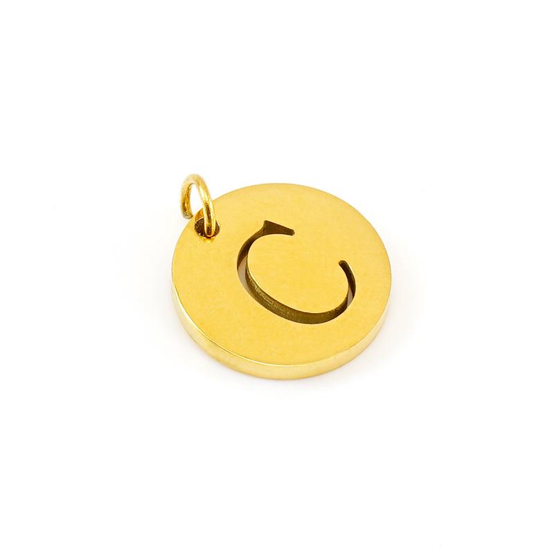 New titanium steel English letter DIY pendant fashionable stainless steel round hollow letter pendant