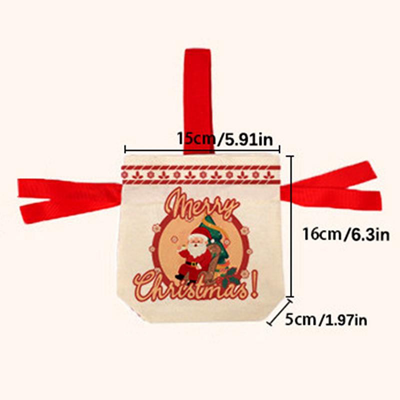 Christmas Canvas Drawstring Bag Christmas Candy Gift Packaging Bag Cartoon Handbag For Apple Diy  Year Xmas Home Party Supply