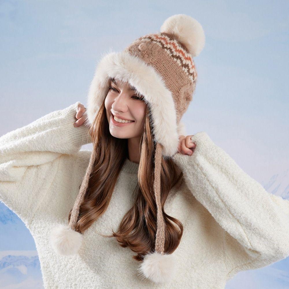 Warm Jacquard Knitted Hat Ethnic Style Ear Protection Hat Cute Fair Isle Style Beanies  Autumn