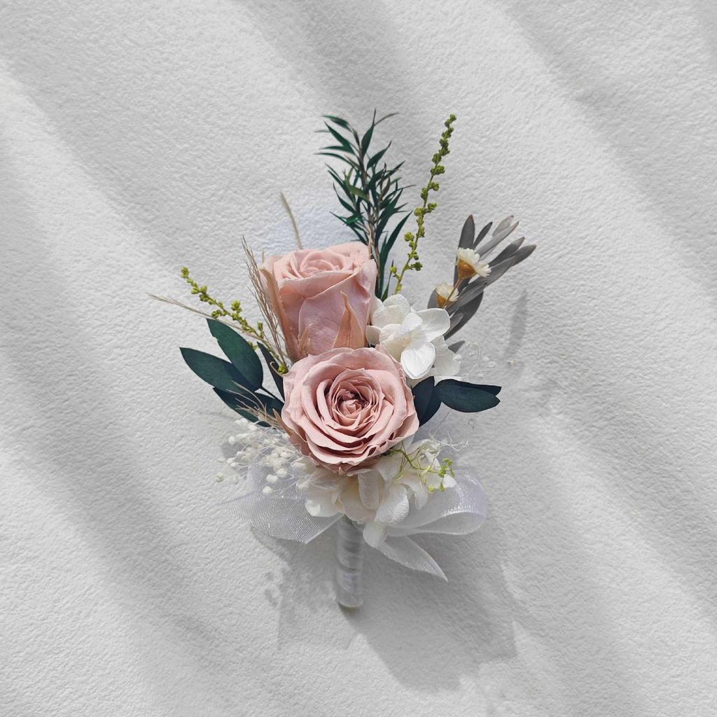 Preserved Flower Wedding Boutonniere & Wrist Corsage Set