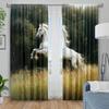2-piece white horse print curtains   polyester fabric   machine washable   suitable for bedroom and living room decoration