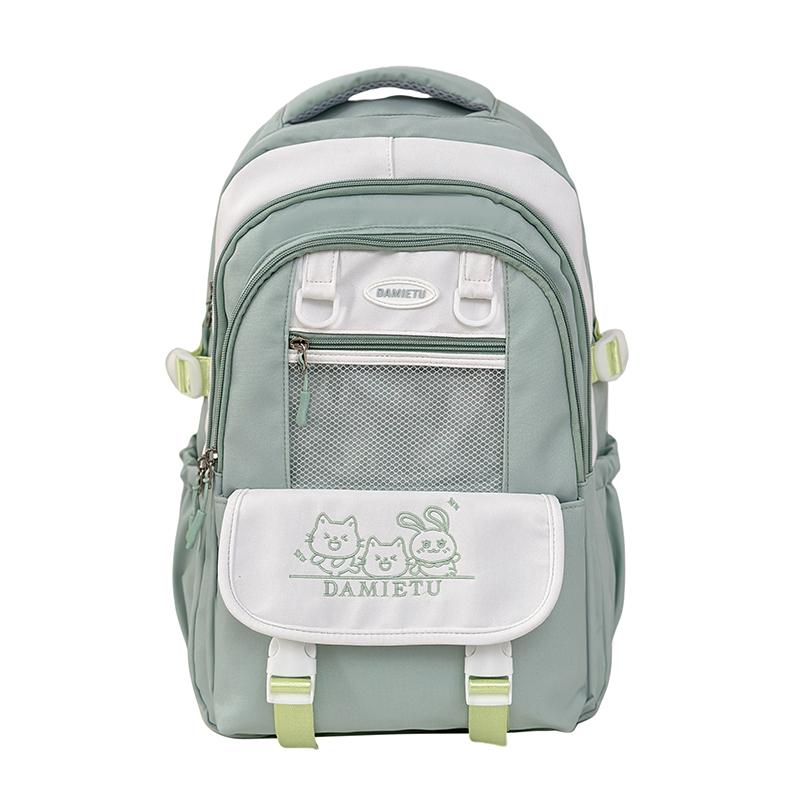 

College Style Contrast Color Schoolbag Multi-Compartment Lightweight Backpack for Primary School Students зелений