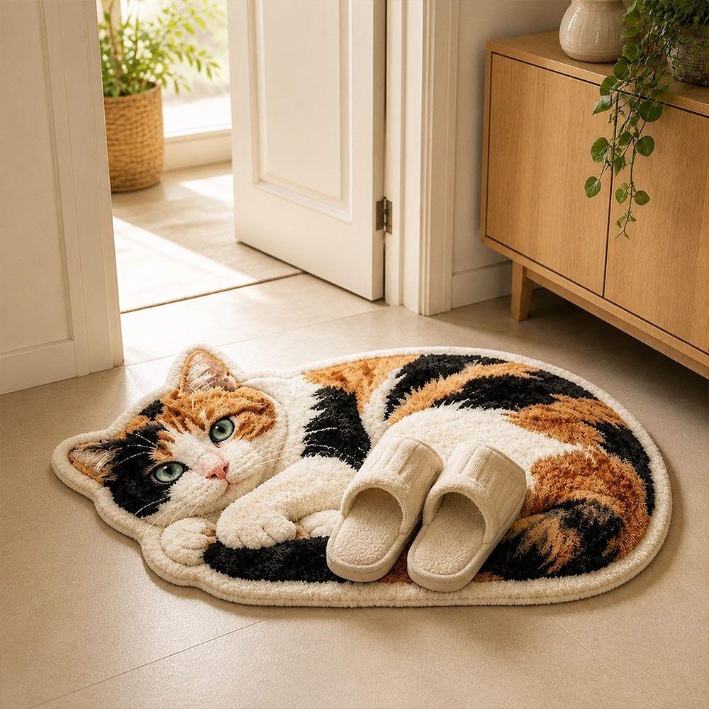 Special-shaped Cat Shaped Rug Absorbent Animal Door Mat Fashion Cat Shaped Carpet Entryway Floor