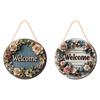 2Pcs Floral Welcome Signs Wood Plaque Outside Round Home Decor 20cm Fireplace Wooden Hanging Signs for Porch Garden Classroom