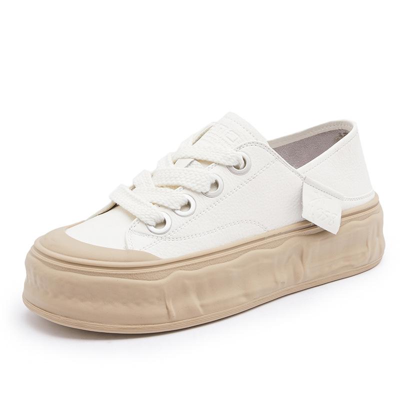 

Leather little white shoes women s 2025 new flat-bottomed versatile biscuit shoes casual board shoes women s spring sports lace-up dissolving shoes 40