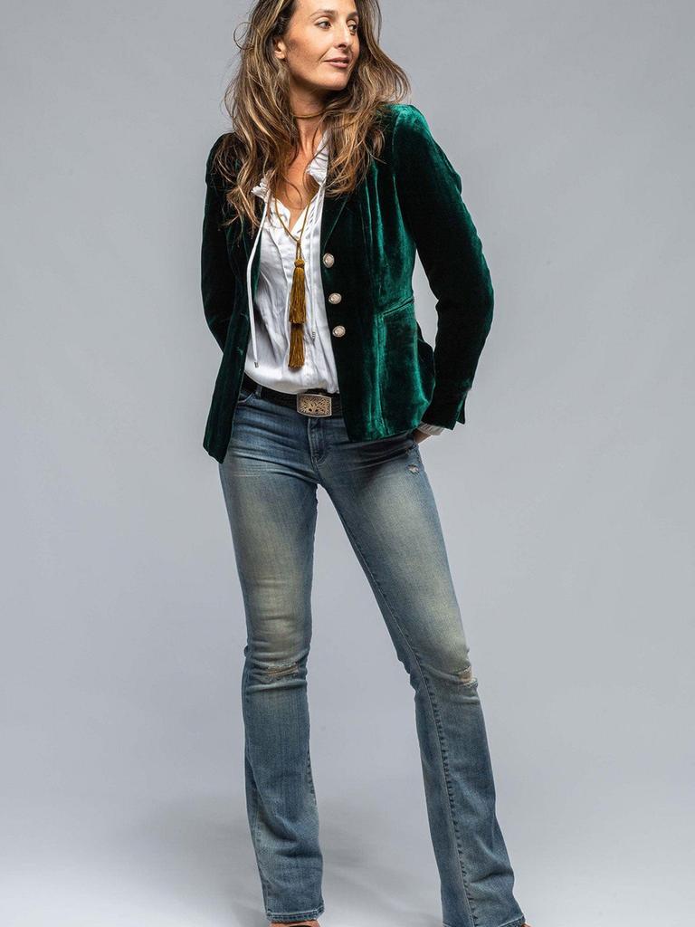 Versatile Velvet Blazer for Women, Retro Style Long Sleeve Outerwear Jacket with Pockets