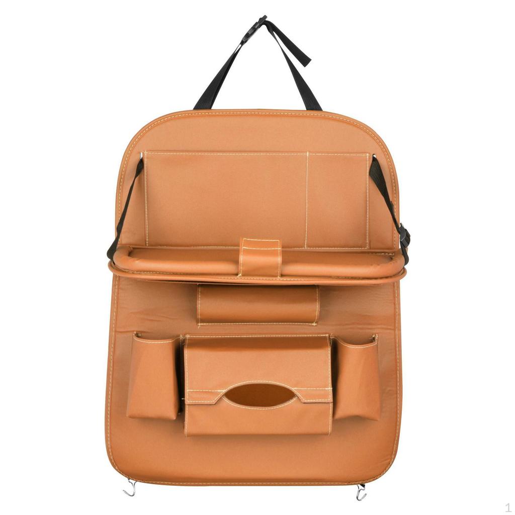 Car Back Seat Organizer with , PU Leather Heavy Duty Dining Storage Kick Mats Holder Cup