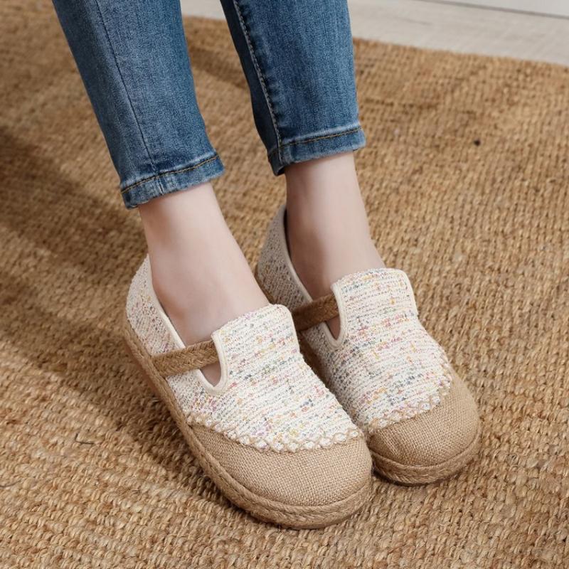 Rustic Chiffon Linen Old Beijing Cloth Shoes for Women, Student Canvas Shoes, Breathable Fisherman Half Slippers, Slip-On Style