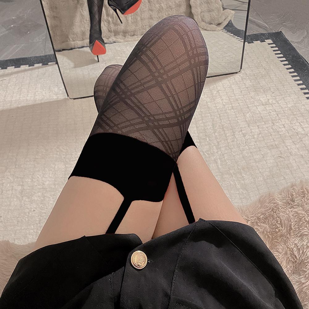 Black Suspender Women Stockings With 3 Striped Girls Y2K Club Tights Sexy High Stockings Jk Sweet Dark Tights For Gifts